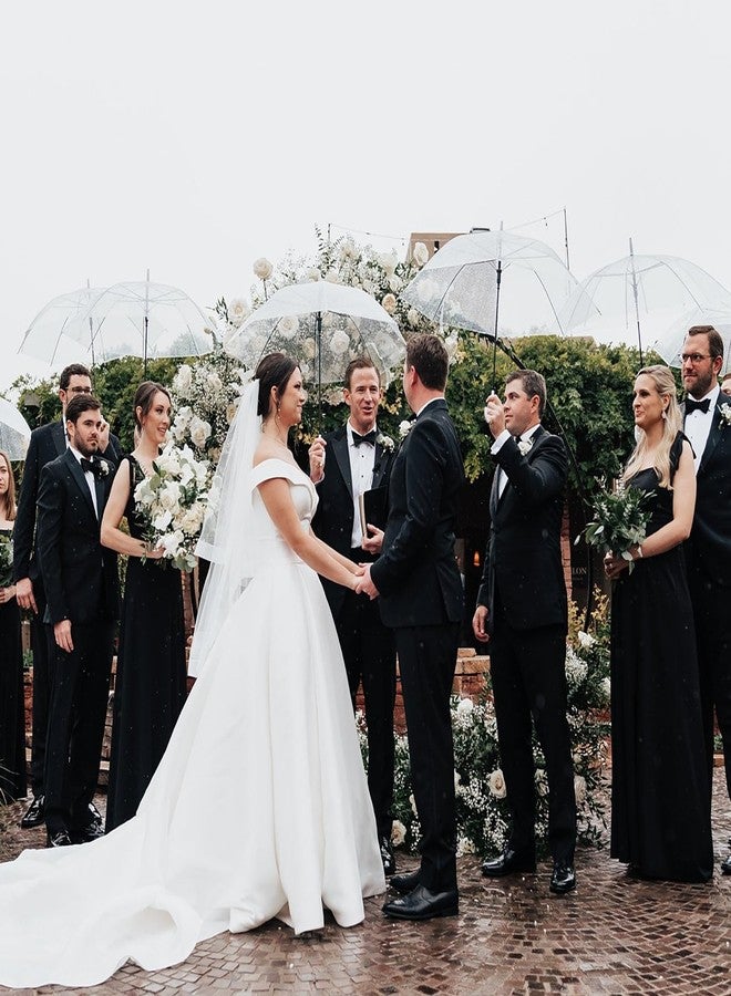 SINBRLAI 14 Pack Clear Wedding Umbrellas Bulk Transparent Auto Open Stick Umbrellas Windproof Waterproof Large Canopy Umbrella with White J Hook Handle for Wedding Bride Groom Photography Golf Outdoor - Image 4